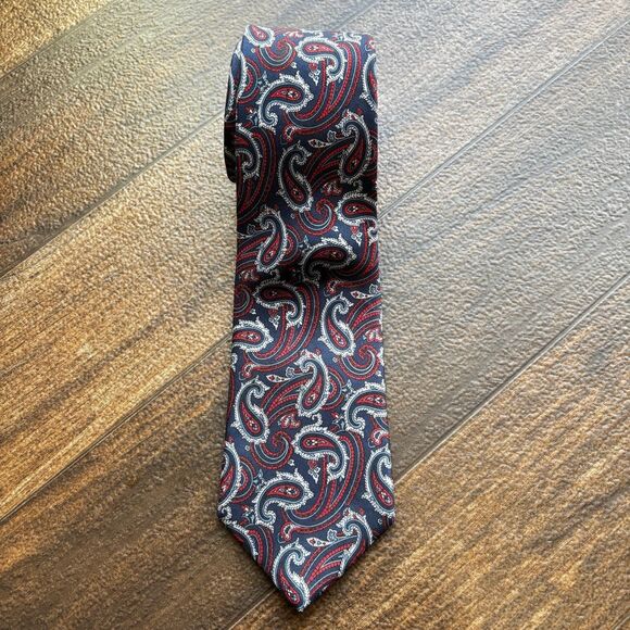 Christian Dior Men's 100% Silk Blue Red Paisley Print Tie Necktie - Picture 1 of 6